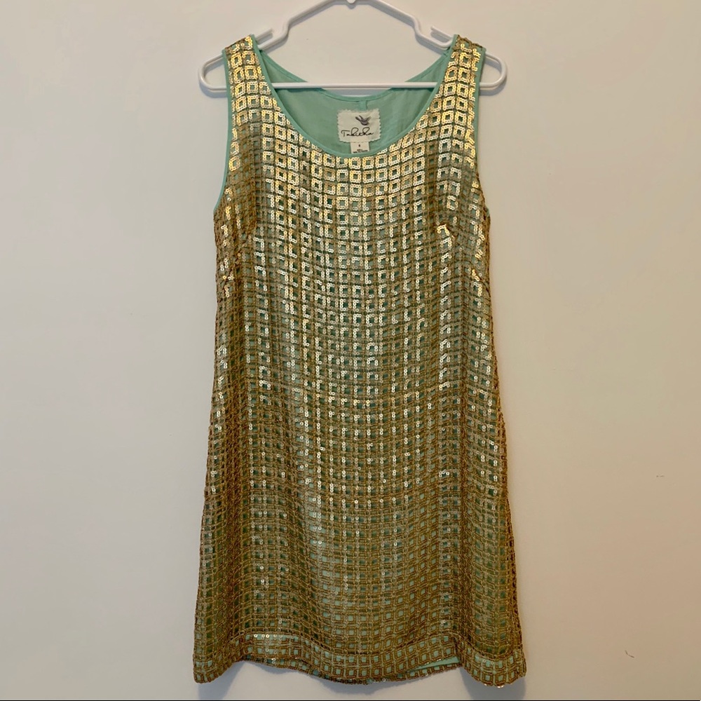 Anthropologie Tabitha Gold Sequin Shift Dress